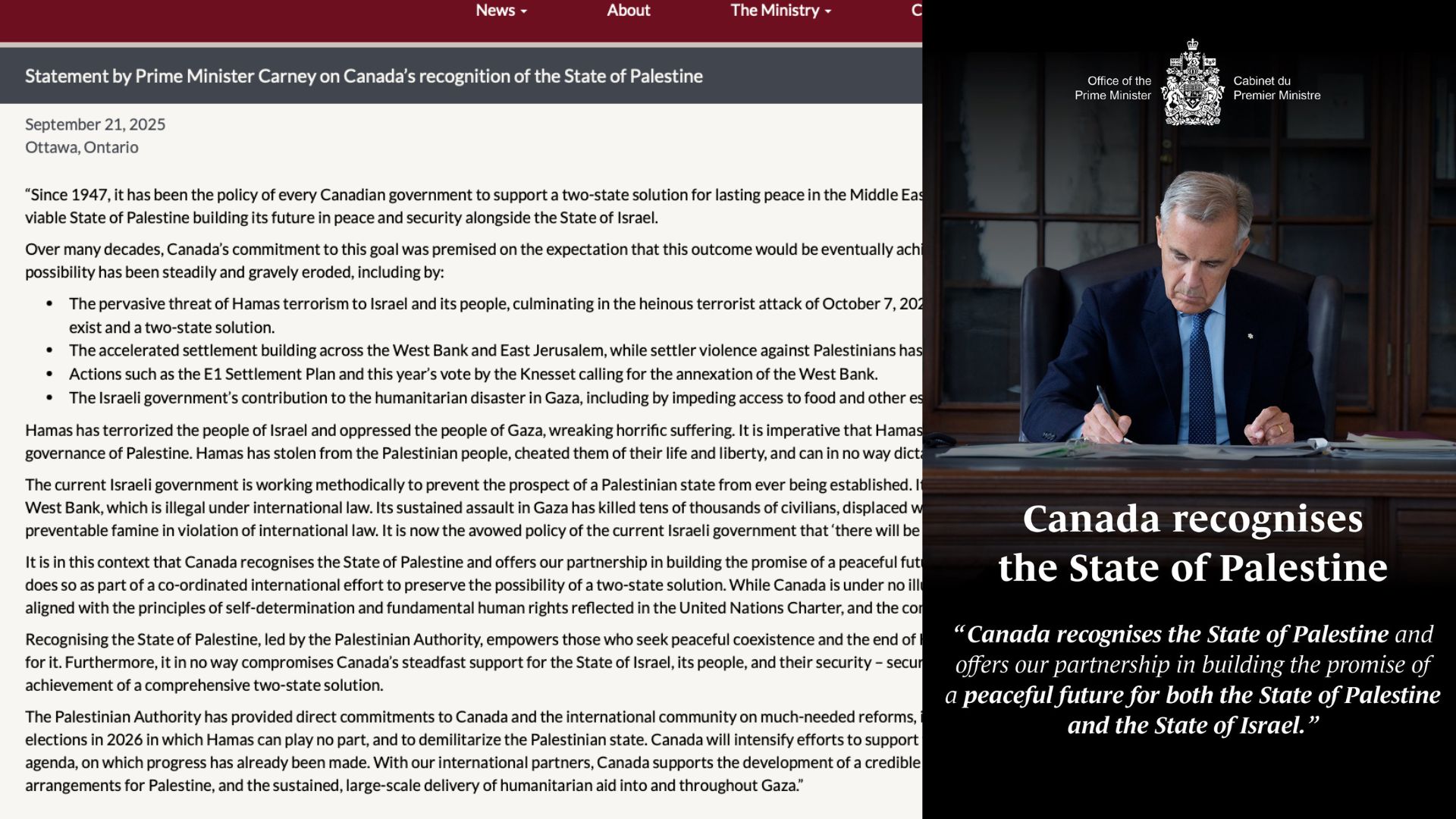 Inggris, Kanada, dan Australia Resmi Akui Palestina: Pernyataan Mark Carney