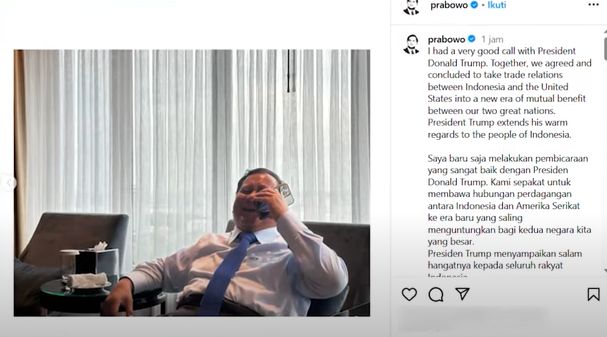 Telepon Prabowo ke Trump Langsung Pangkas Tarif Dagang Jadi 19%