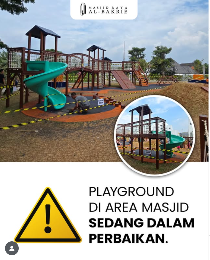 Playground Masjid Raya Al-Bakrie Rusak Sepekan Usai Peresmian, Kini Mulai Diperbaiki
