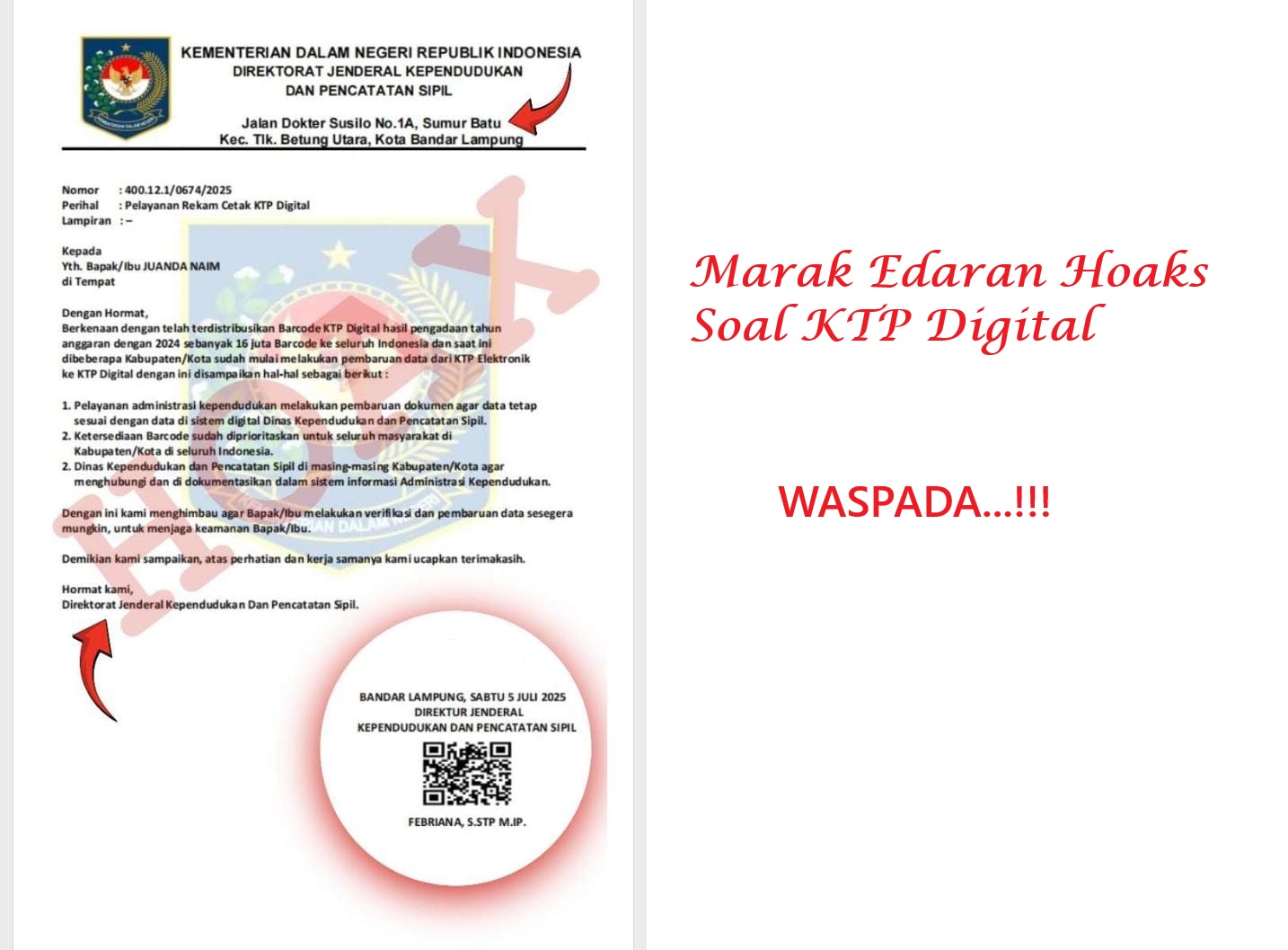 Disdukcapil Kota Bandar Lampung MInta Masyarakat Waspada, Marak Edaran Hoaks Soal KTP Digital