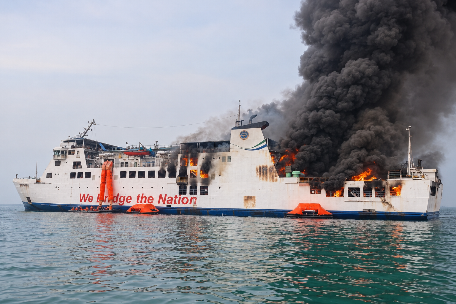 KMP Batumandi Terbakar di Perairan Merak, Seluruh Penumpang Lintas Provinsi Selamat