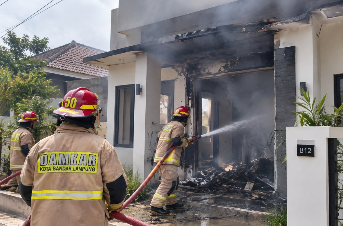 30 Petugas dan 6 Mobil Damkar Dikerahkan Padamkan Kebakaran Rumah di Sukarame