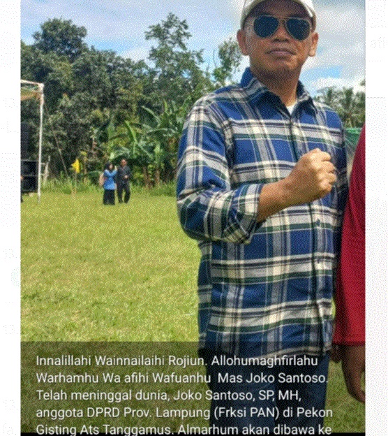 Pimpinan Komisi IV DPRD Lampung Joko Santoso Meninggal Dunia Saat Napak Tilas Di Tanggamus Lampung