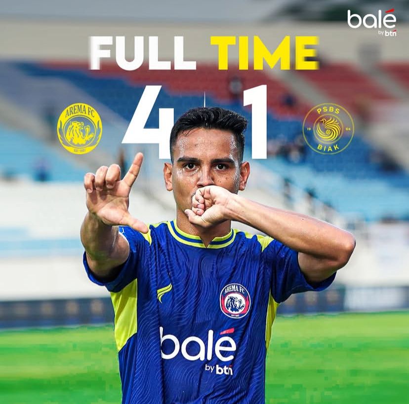 Pesta Ulang Tahun Singo Edan Arema FC Hajar PSBS Biak 4-1 dengan Hattrick Dalberto
