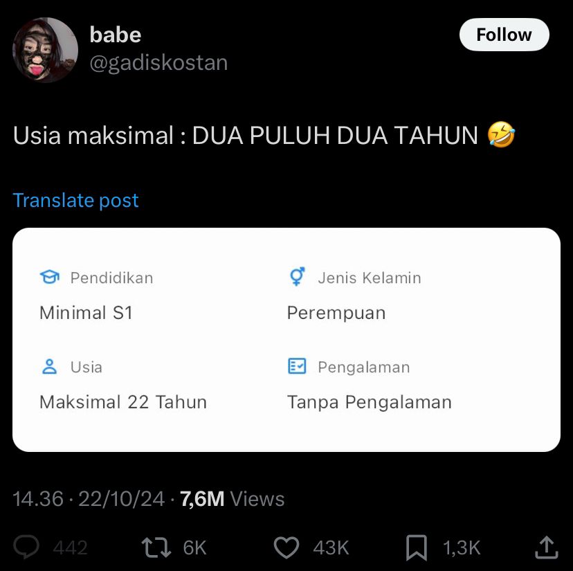 Viral! Unggahan Syarat Kerja dengan Usia Maksimal 22 Tahun, Menuai Banyak Perhatian dan Kritik Netizen