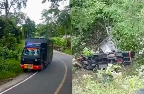 Truk Brimob Terjun ke Jurang di Tebing Batu Manula Diduga Rem Blong