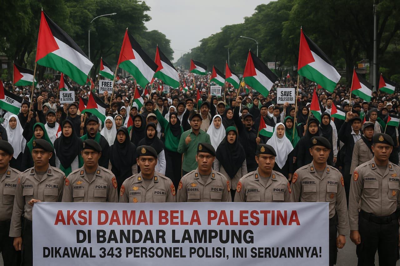 Aksi Damai Bela Palestina di Bandar Lampung Dikawal 343 Personel Polisi, Ini Seruannya!