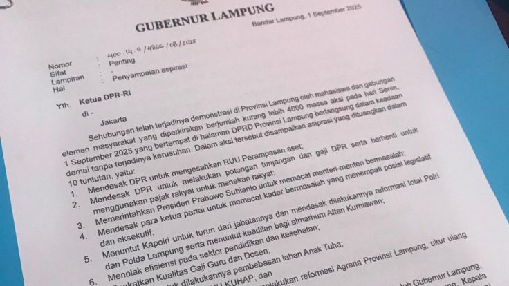 Gubernur Lampung Teruskan 10 Tuntutan Aksi Damai ke DPR dan Presiden 