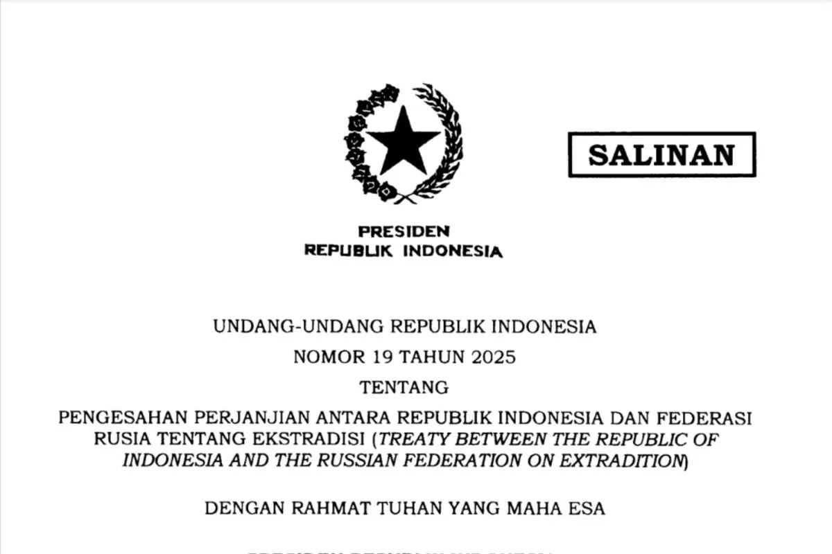Prabowo Resmi Sahkan UU Ekstradisi RI–Rusia, Kerja Sama Hukum Diperkuat