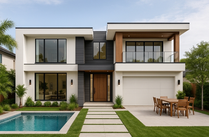 Rumah Mewah dengan Taman Hijau, Pewarnaan Elegan, dan Ruangan Luas