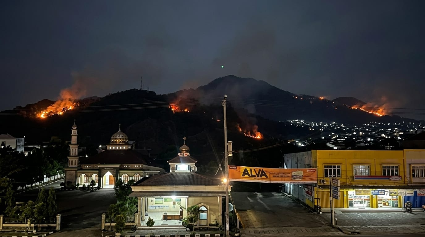 Kebakaran Perbukitan di Sukamaju Teluk Betung Barat, Lokasi Dekat SPBU Puti Minang