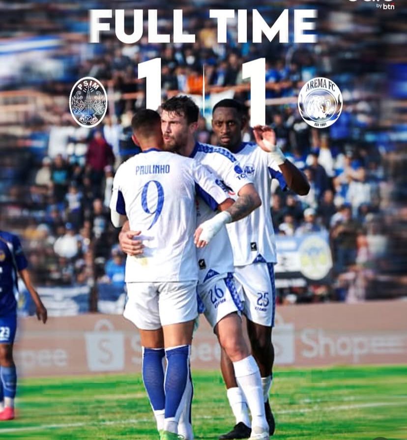 PSIM Imbang Dramatis Lawan 10 Pemain Arema FC