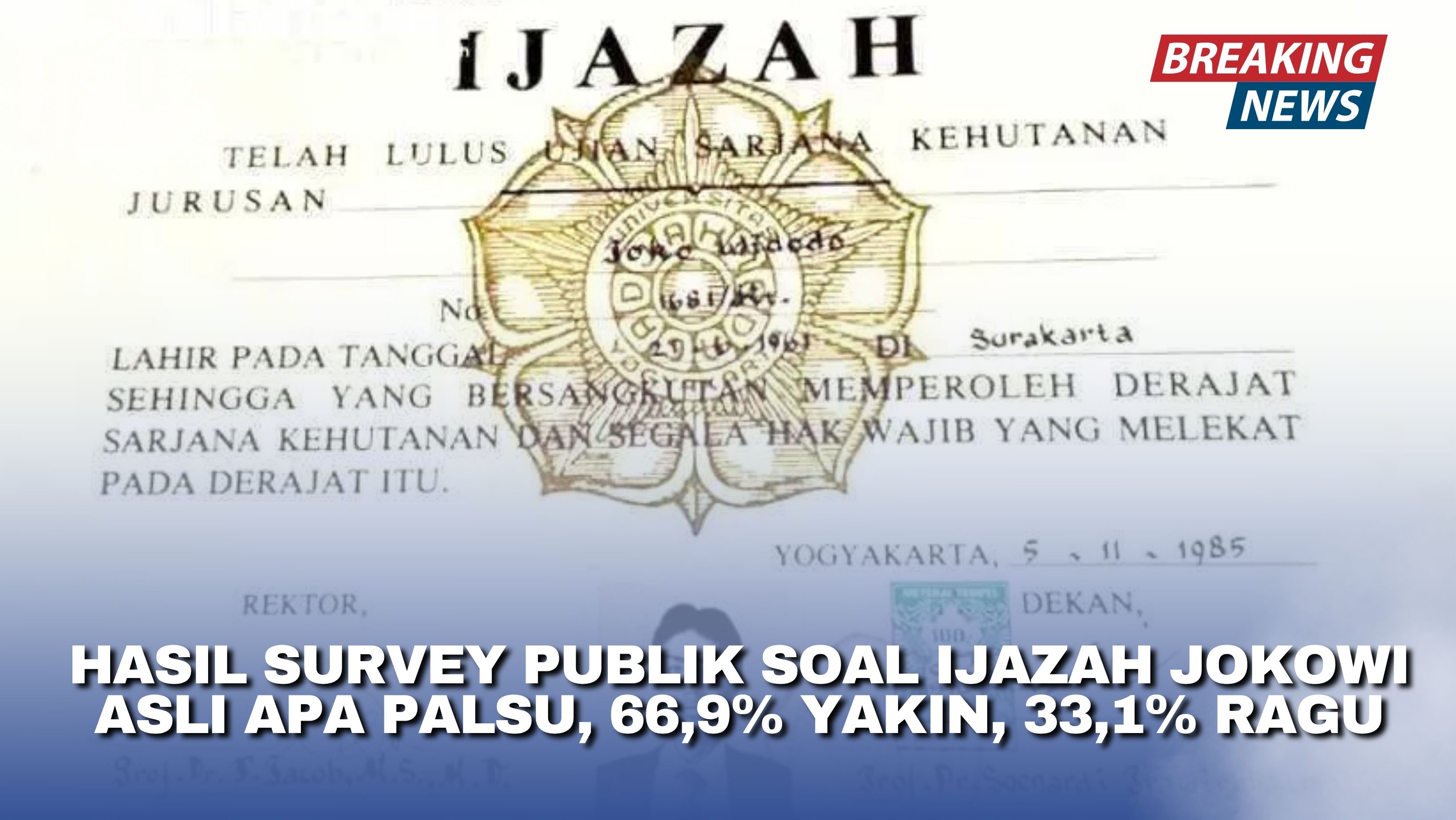 Hasil Survey Publik Soal Ijazah Jokowi Asli Apa Palsu, 66,9% Yakin, 33,1% Ragu
