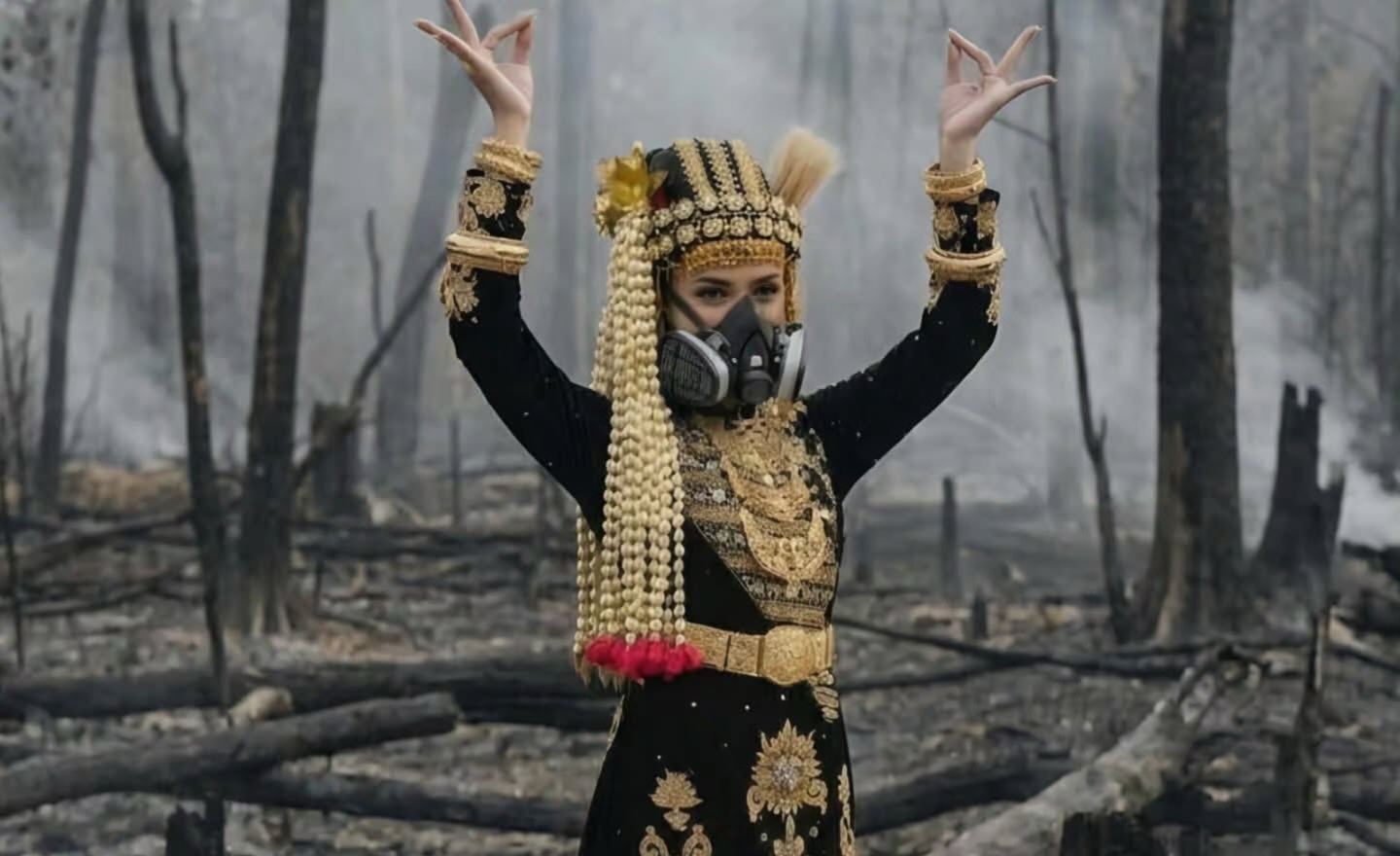 Lewat Busana Adat di Lahan Hangus, Seniman Sentil Persoalan Kebakaran