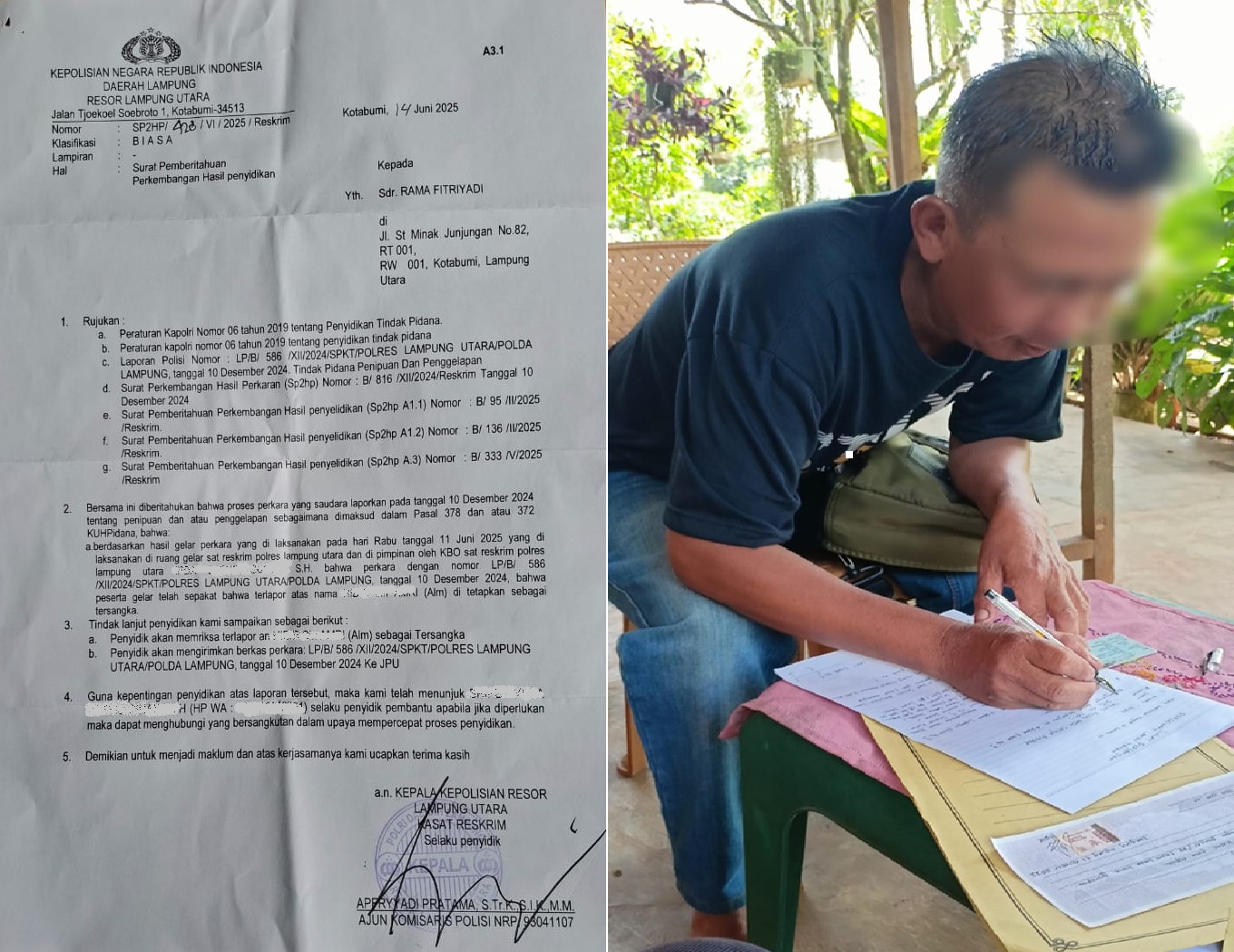 Korban Penipuan Sewa Lahan Singkong Minta Polres Lampung Utara Tegakkan Hukum Pelaku 