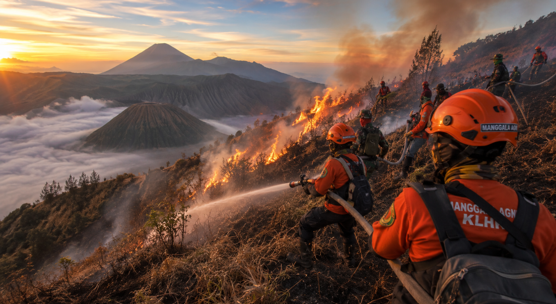 Empat Hari Dilalap Api, Edelweis dan Cemara Gunung Bromo Terancam
