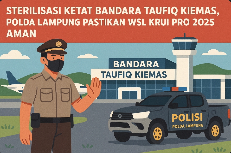 Sterilisasi Ketat Bandara Taufiq Kiemas, Polda Lampung Pastikan WSL Krui Pro 2025 Aman