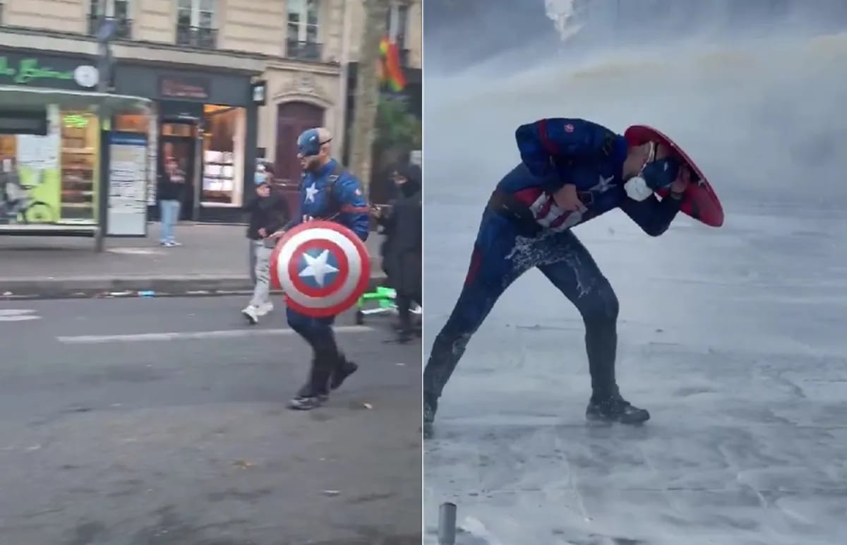 Viral! 'Captain America' Turun Ke Jalan, Warnai Unjuk Rasa di Prancis