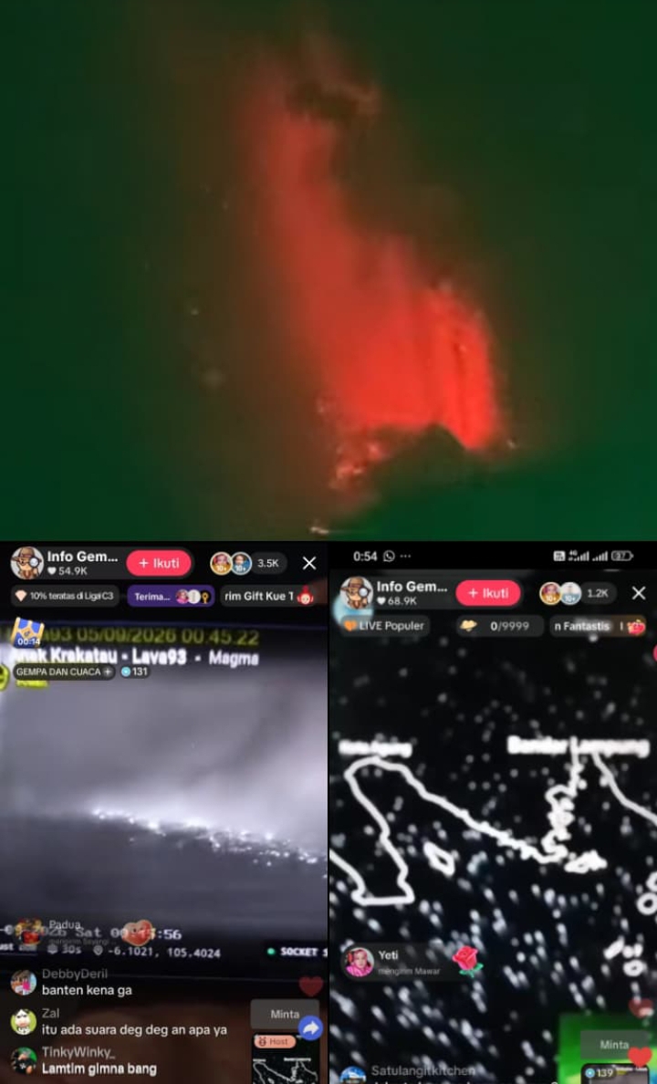 Malam Ini Gunung Anak Krakatau Erupsi Hebat : Pancarkan Lava Pijar, Abu Mengarah Ke Wilayah Tanggamus 