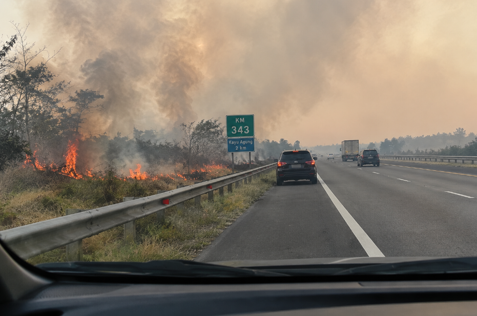 Kebakaran Lahan di KM 343 Tol Kayu Agung Jadi Sorotan, Warganet Keluhkan Asap
