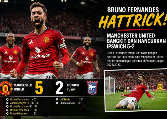 Bruno Fernandes Mengamuk, Manchester United Comeback 5-2 atas Ipswich