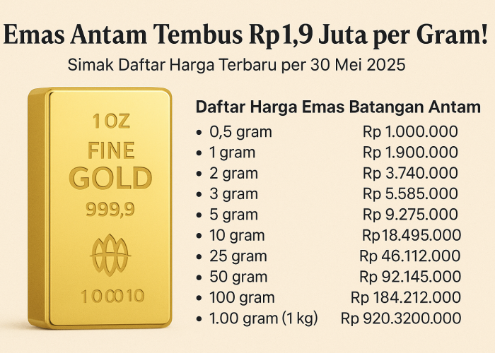 Emas Antam Tembus Rp1,9 Juta per Gram! Simak Daftar Harga Terbaru per 30 Mei 2025