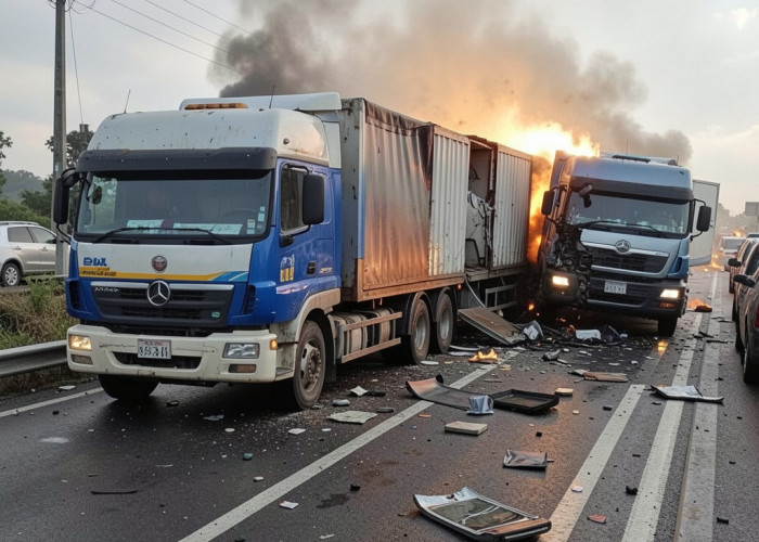 Truk Diduga Hilang Kendali Picu Kecelakaan Beruntun Tiga Kendaraan di Jalinsum Natar