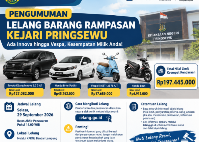 Kejari Pringsewu Kembali Lelang Barang Rampasan, Ada Innova hingga Vespa