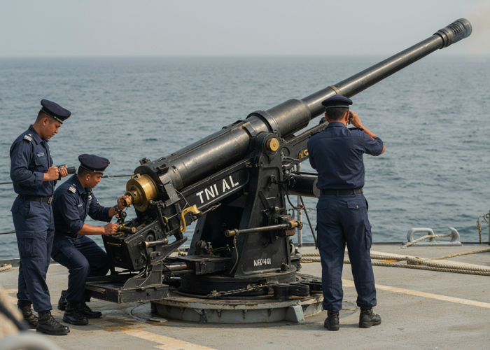 TNI AL Uji Tembak Meriam KRI Raja Haji Fisabilillah-391 di Perairan Teluk Semangka
