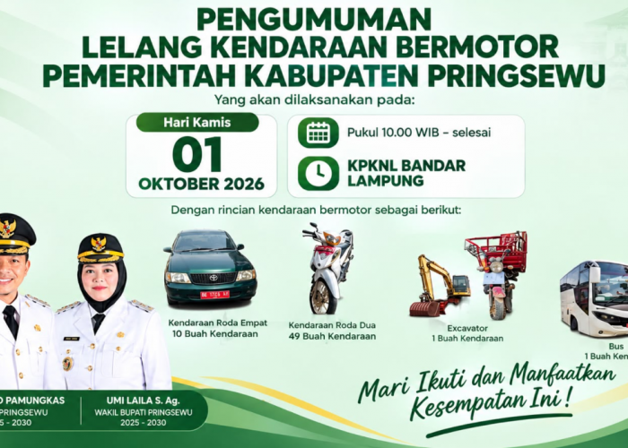 Pemkab Pringsewu Buka Lelang Aset Daerah, Puluhan Kendaraan hingga Excavator Siap Ditawarkan