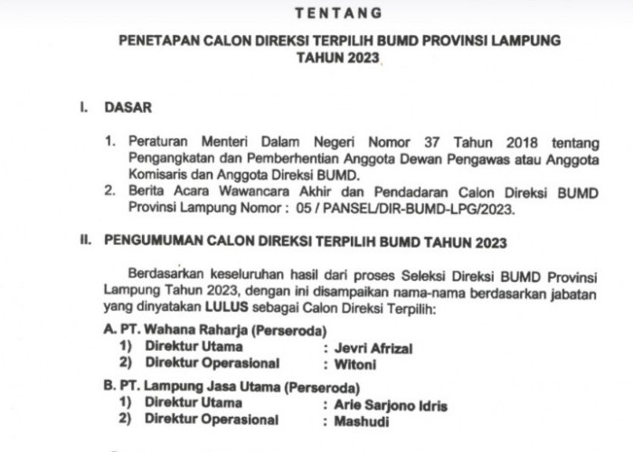 Jevri Afrizal dan Arie Sarjono Idris Diangkat Jadi Dirut Dua BUMD Lampung, Sanggupkah Benahi Benang Kusut?