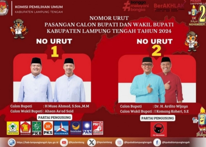 Persaingan Kursi Bupati Lamteng, 2024  Musa-Ahsan 48,20%, Ardito-Komang 37,60%