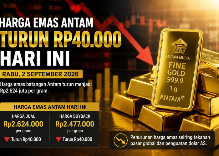 Harga Emas Antam Hari Ini Turun Rp40.000, Jadi Rp2,624 Juta per Gram