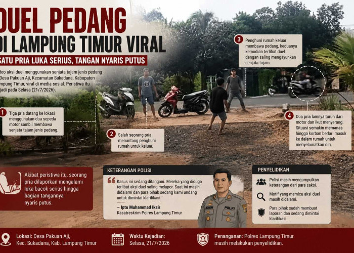 Duel Pedang di Lampung Timur Viral, Satu Pria Alami Luka Serius hingga Tangan Nyaris Putus