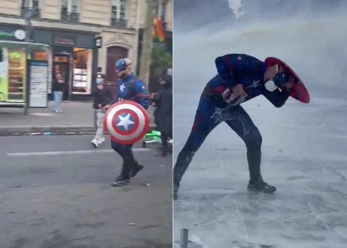 Viral! 'Captain America' Turun Ke Jalan, Warnai Unjuk Rasa di Prancis