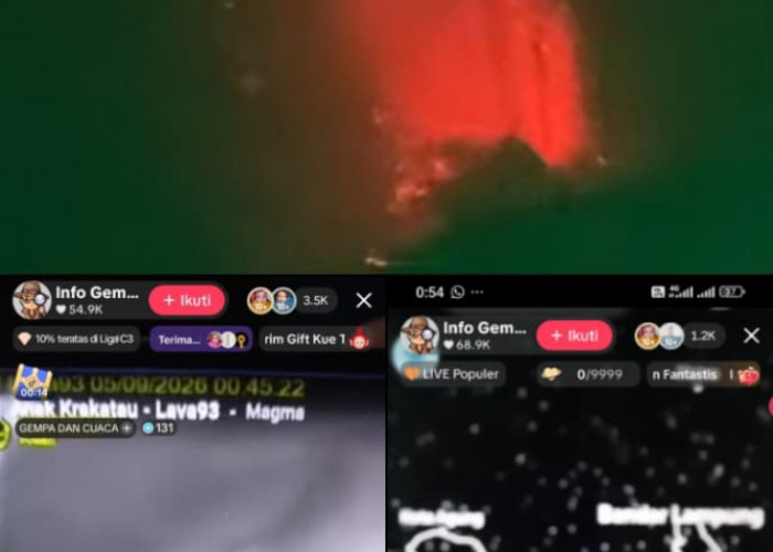 Malam Ini Gunung Anak Krakatau Erupsi Hebat : Pancarkan Lava Pijar, Abu Mengarah Ke Wilayah Tanggamus 